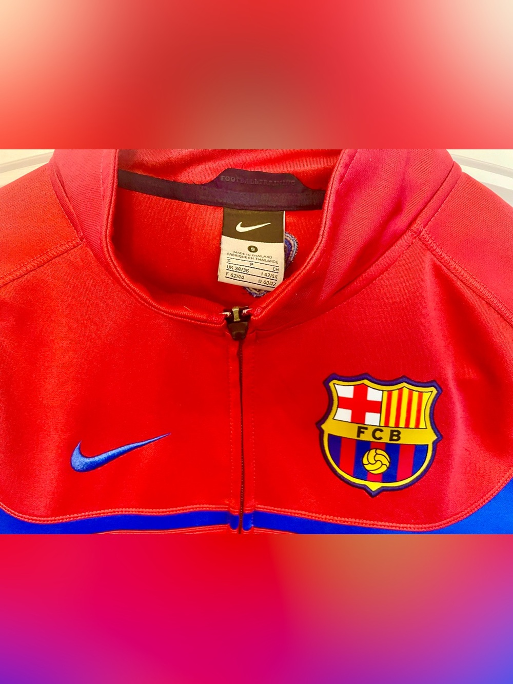 Nike Men’s Red FC Barcelona Sports Jacket with Blue Accents, Size S